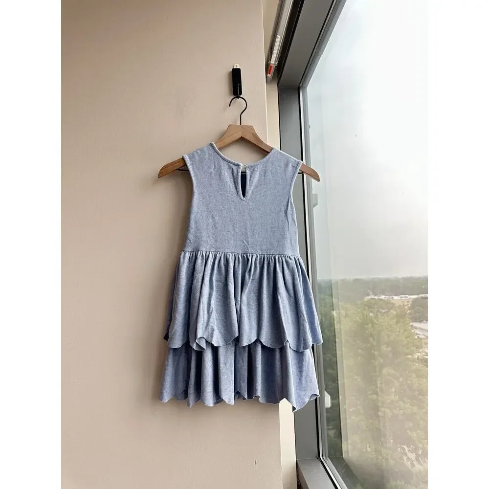 Mabel + Honey Blue Sleeveless Knit Dress Ruffled Skirt Girls Sz 6x